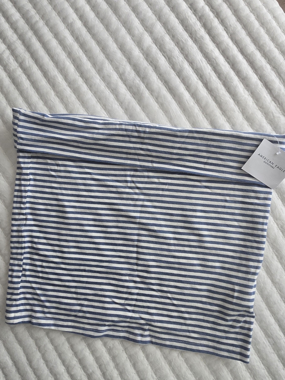 American Eagle Blue & White Striped Tube Top NWT Size L